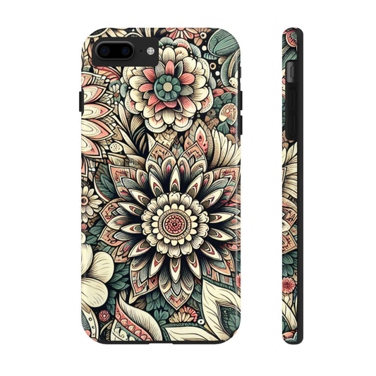 Boho Floral Tough Case for iPhone 16 15 14 13 12 11 X 8 7 Samsung Galaxy S24 S23 S22 S21