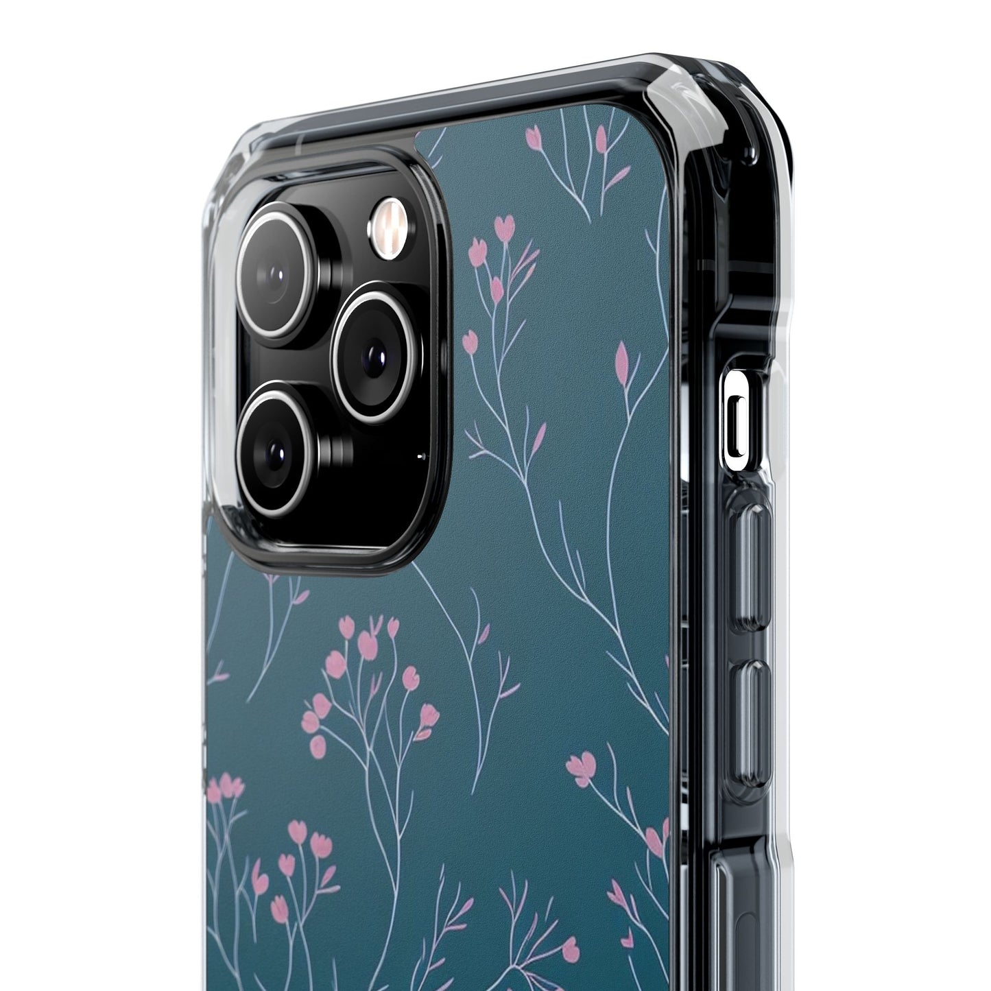 Teal Floral Magnetic Clear Impact Case for iPhone 16 15 14