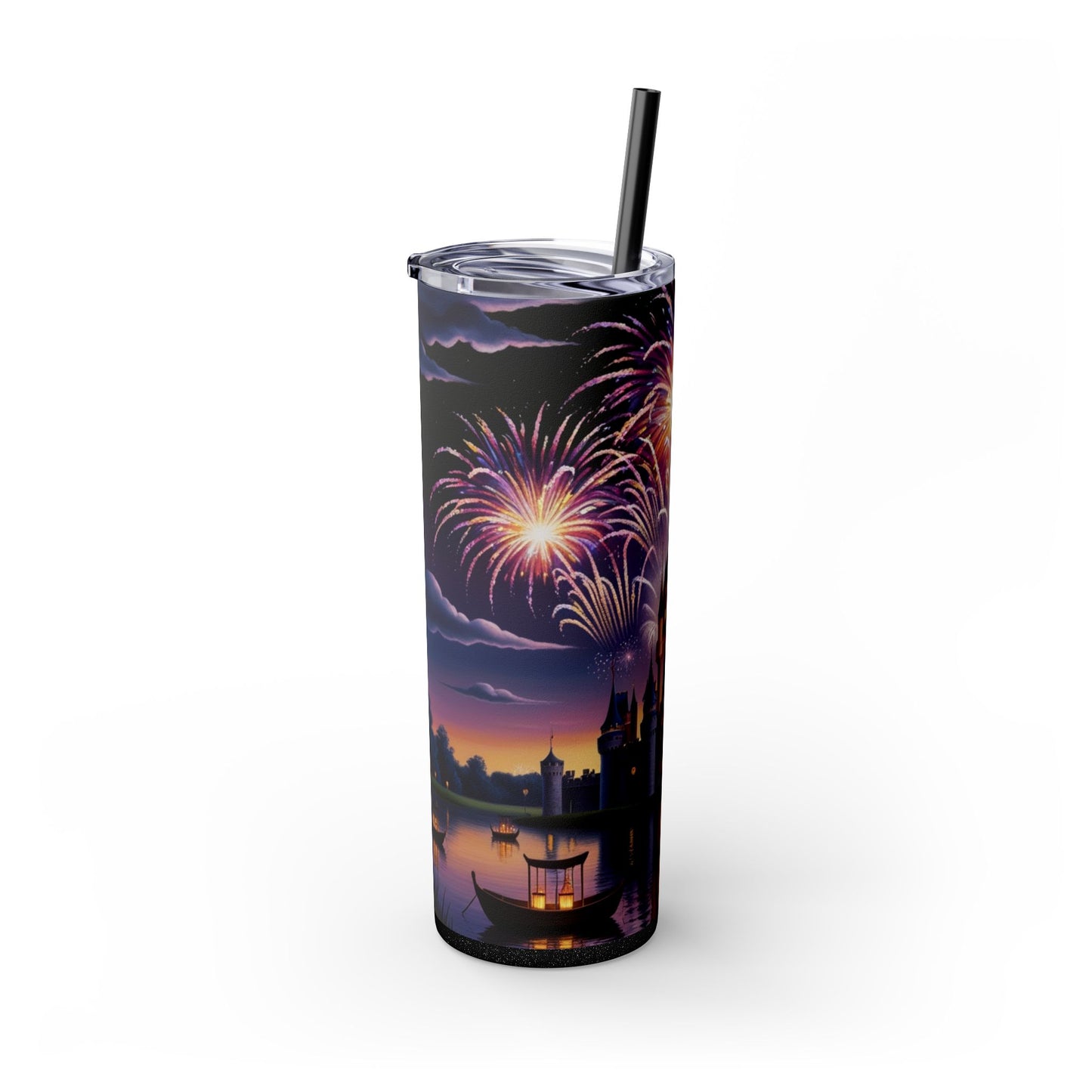 Night Sky Castle and Fireworks Skinny Tumbler, 20oz