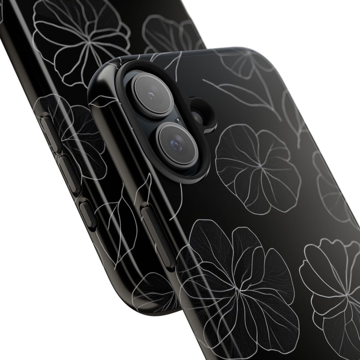 Black Floral Tough Phone Case