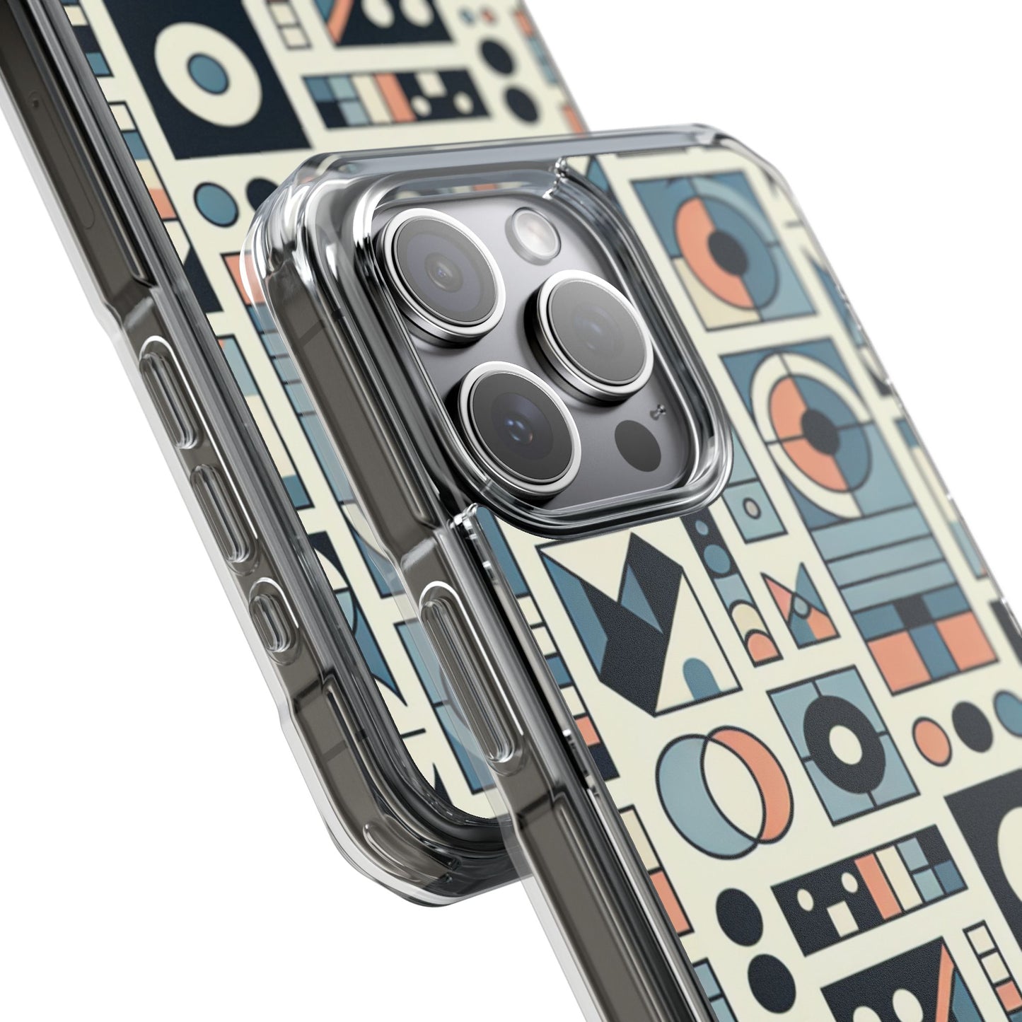 Geometric Print Magnetic Clear Impact Case for iPhone 16 15 14