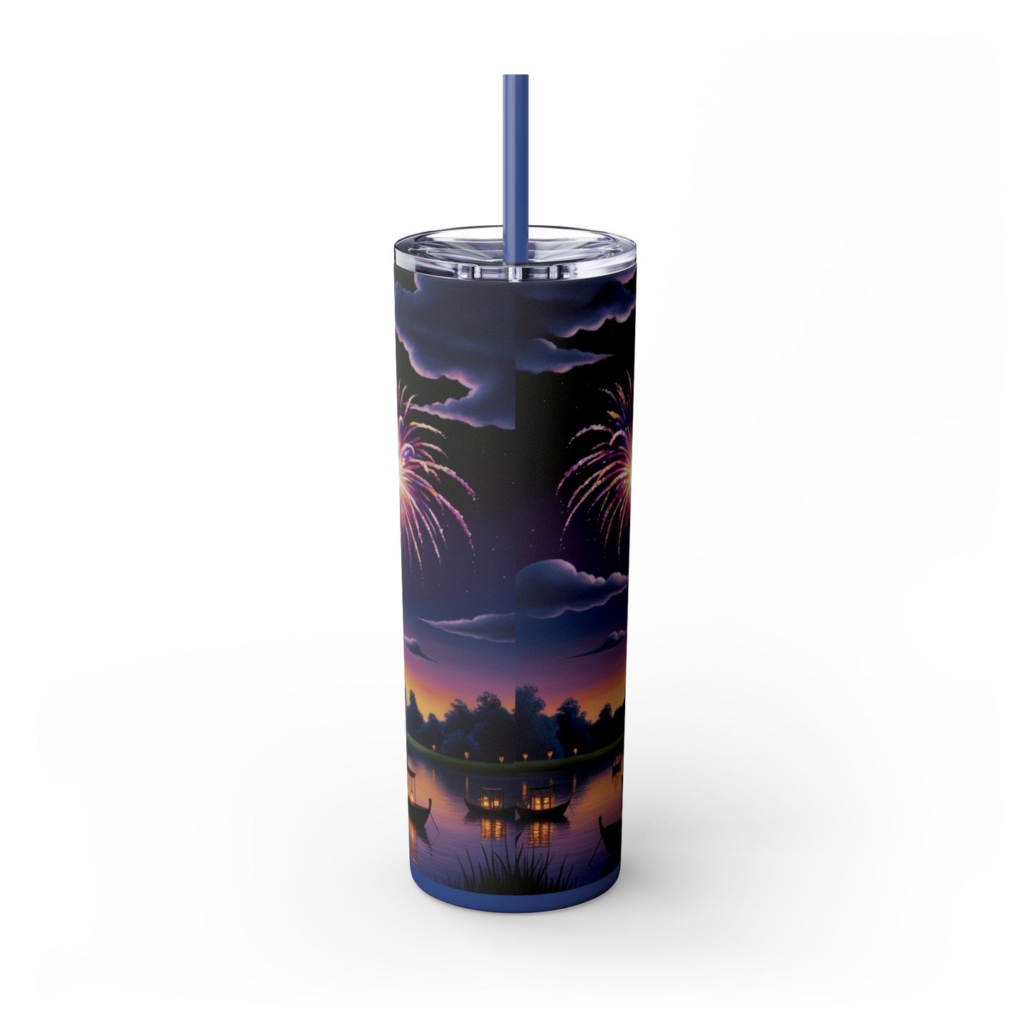 Night Sky Castle and Fireworks Skinny Tumbler, 20oz