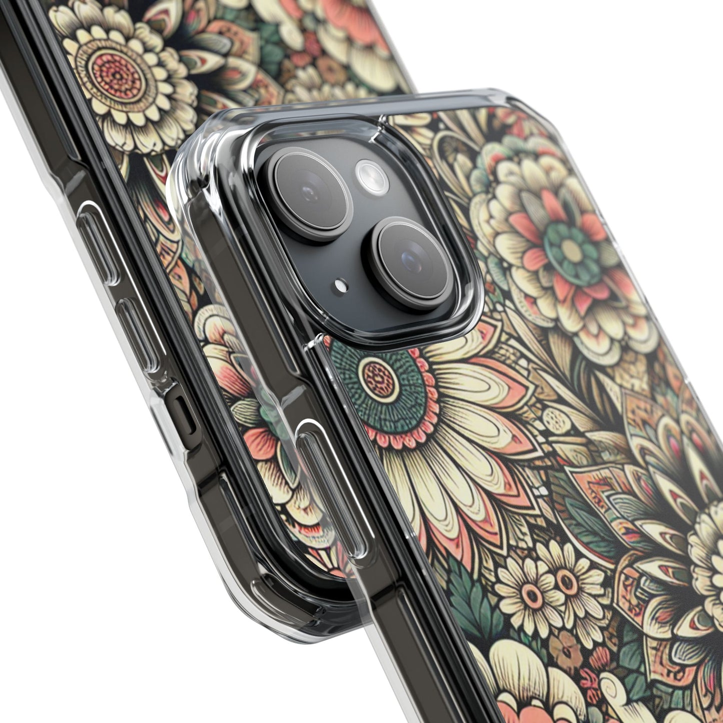 Boho Floral Magnetic Clear Impact Case for iPhone 16 15 14
