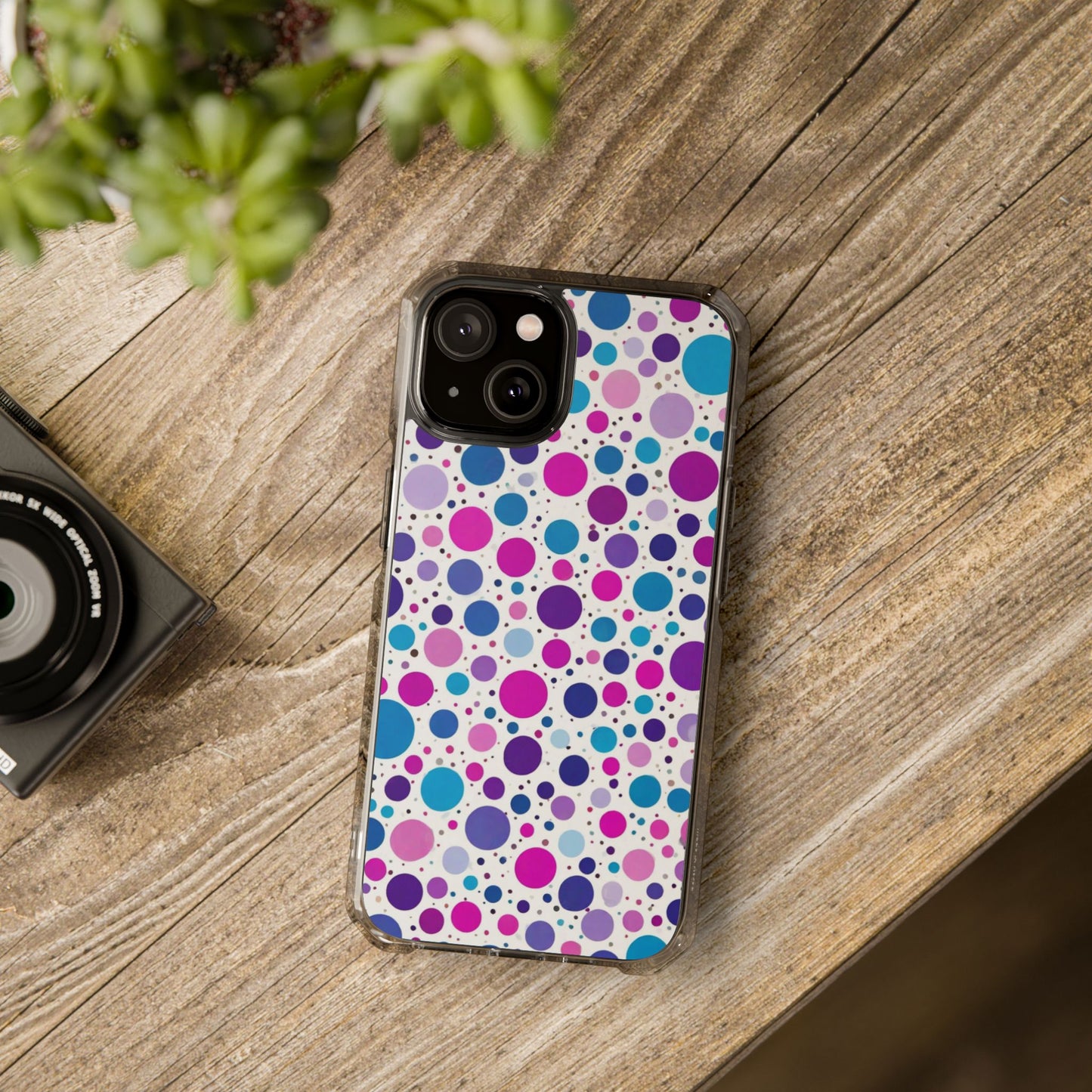 Polka Dot Design Magnetic Clear Impact Case for iPhone 16 15 14