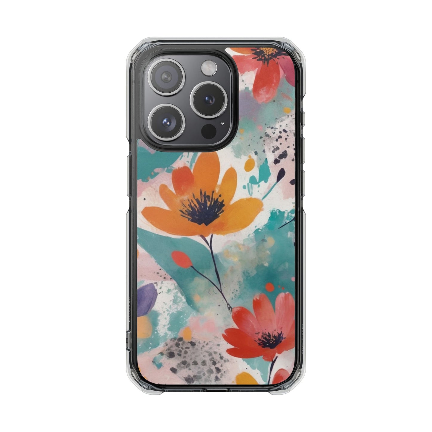 Floral Watercolor Design Magnetic Clear Impact Case for iPhone 16 15 14