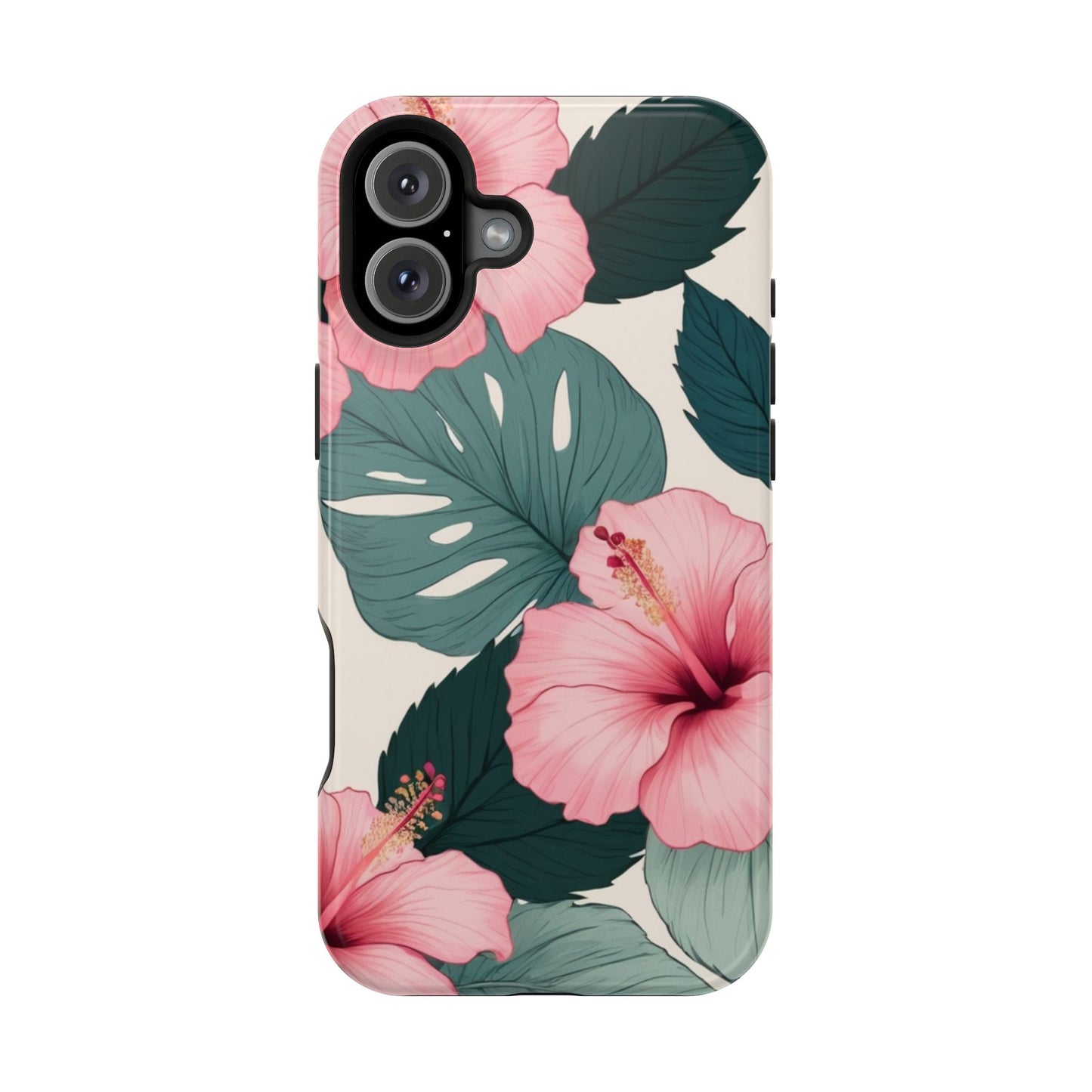 Tropical Hibiscus Magnetic Tough Phone Case for iPhone 13 14 15 16 Models