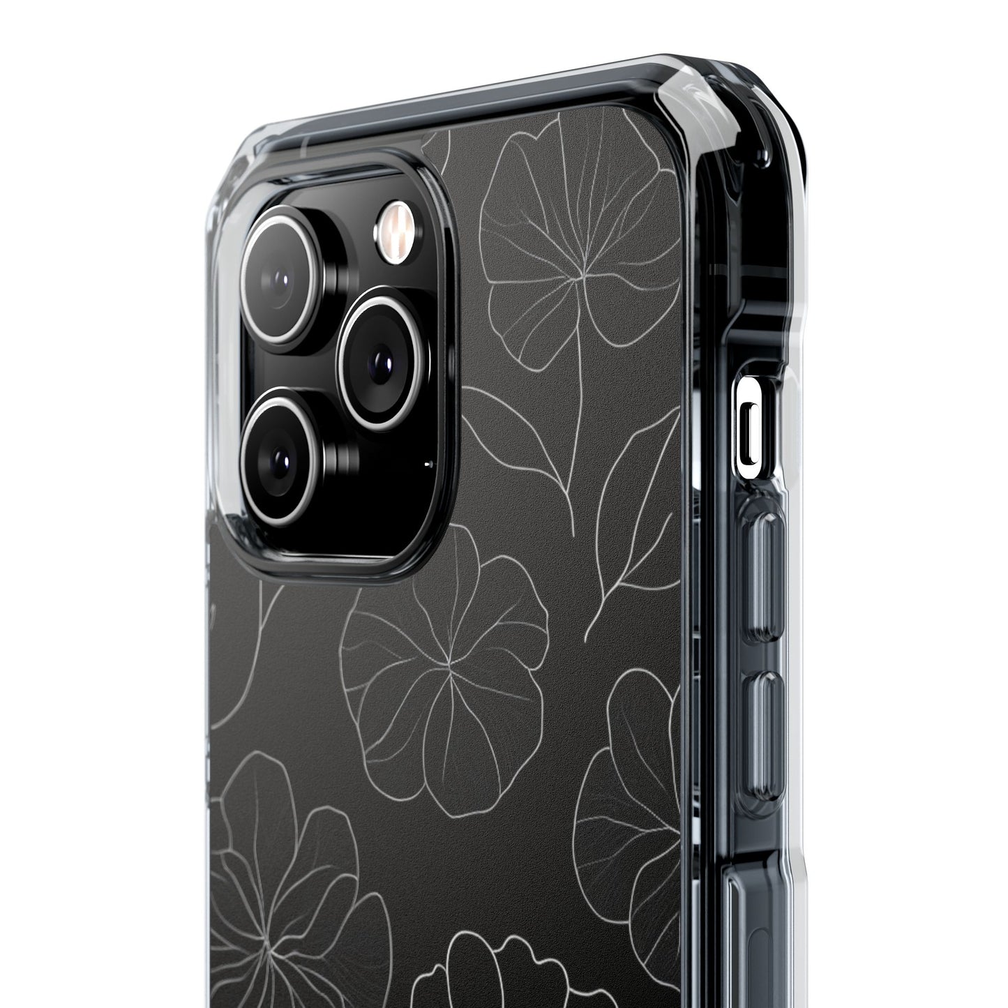 Black Floral Magnetic Clear Impact Case for iPhone 16 15 14