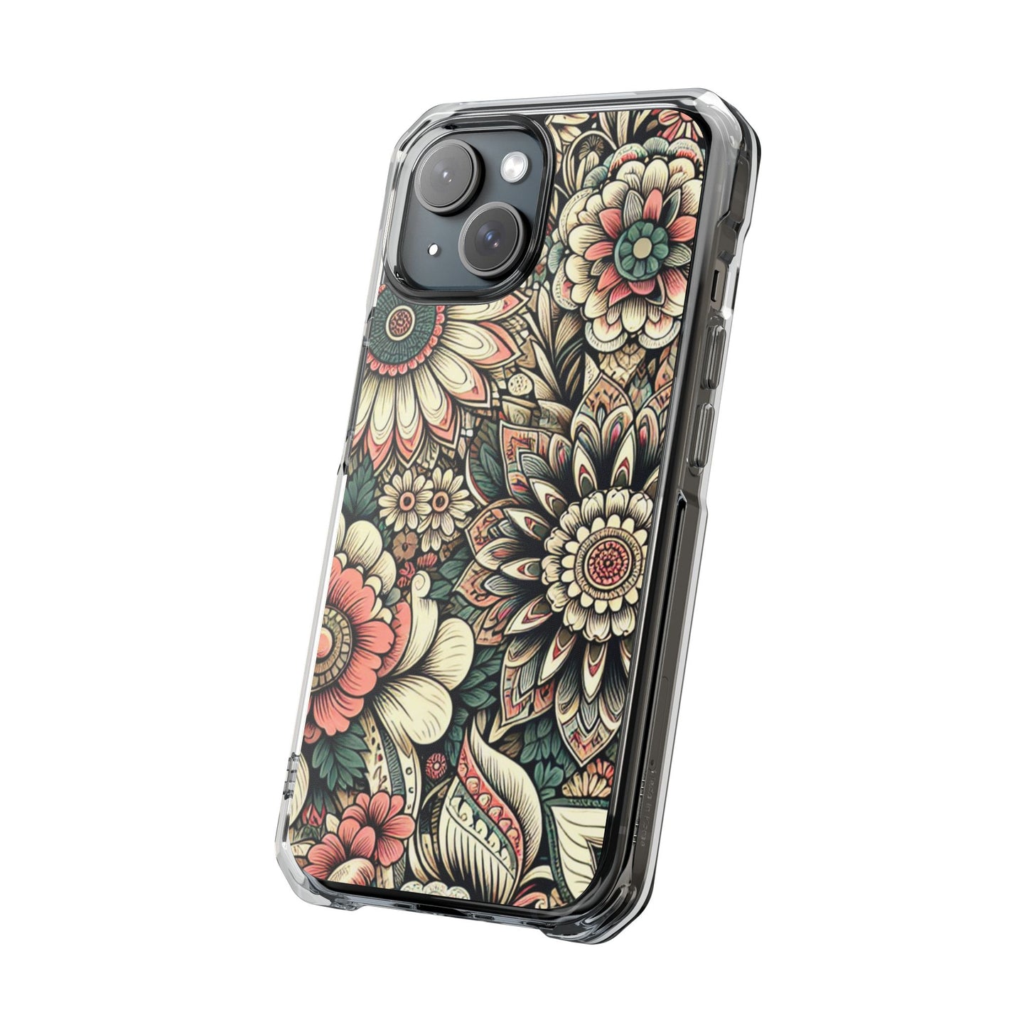 Boho Floral Magnetic Clear Impact Case for iPhone 16 15 14