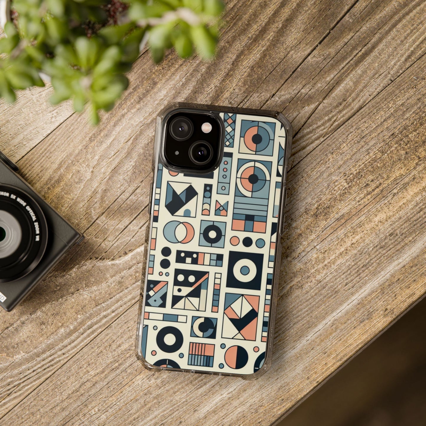 Geometric Print Magnetic Clear Impact Case for iPhone 16 15 14