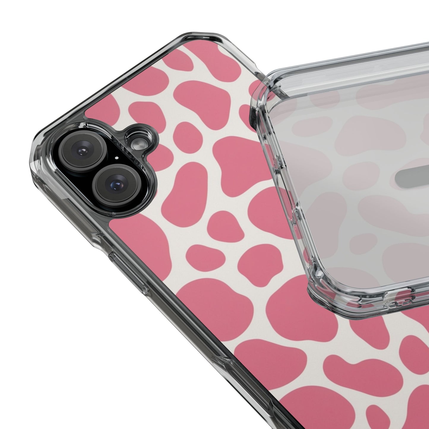 Pink Giraffe Print Magnetic Clear Impact Case for iPhone 16 15 14