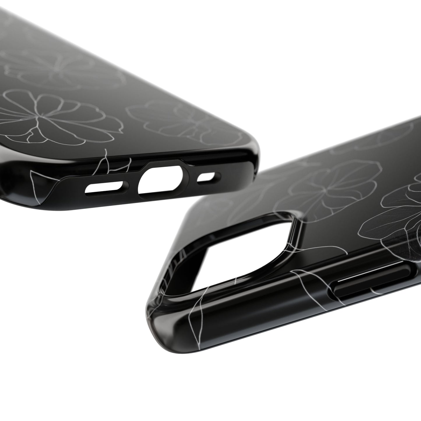 Black Floral Tough Phone Case