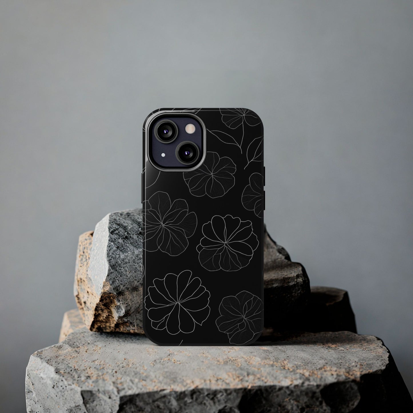 Black Floral Tough Phone Case