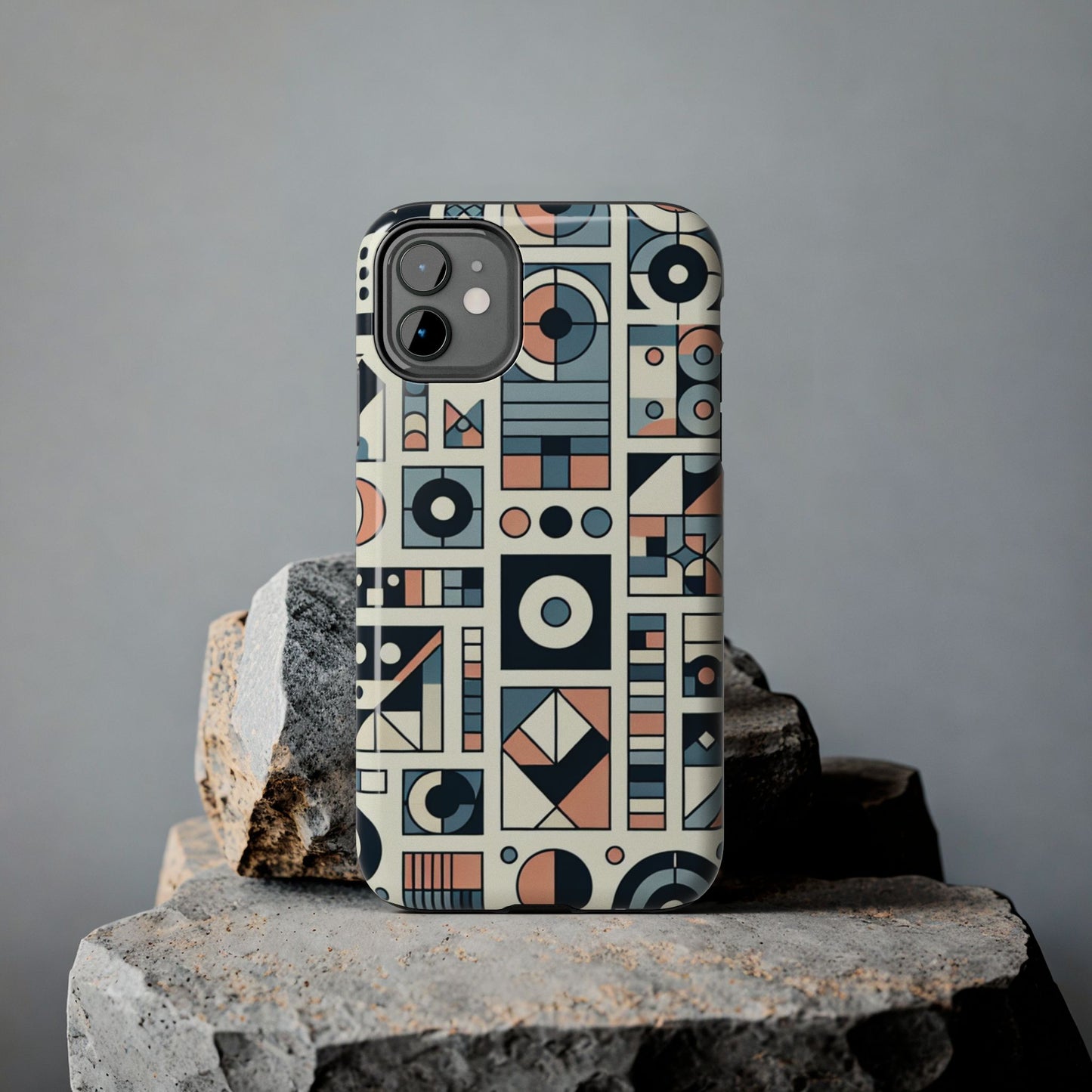 Geometric Print Tough Phone Case for iPhone 16 15 14 13 12 11 X 8 7 Samsung Galaxy S24 S23 S22 S21