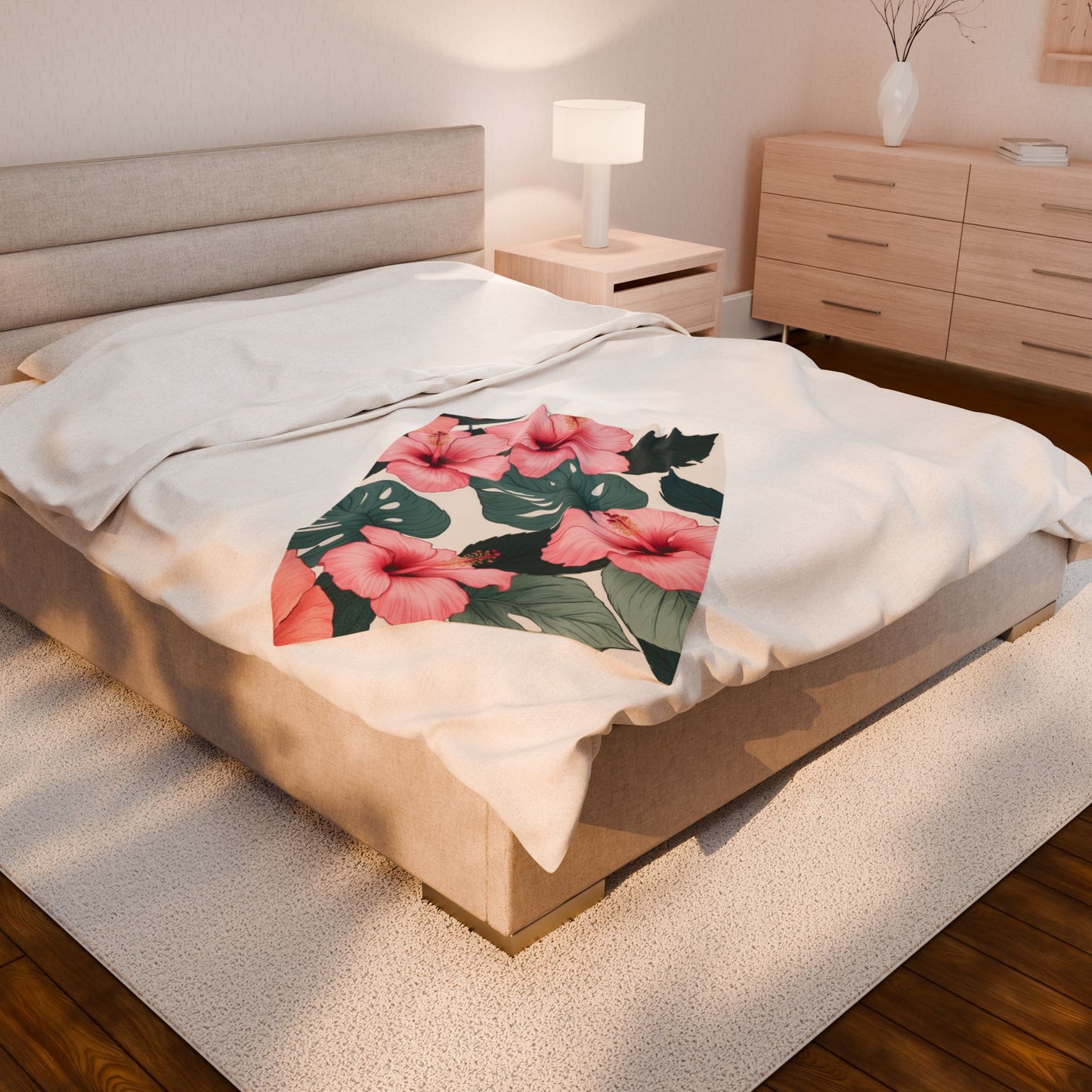 Tropical Hibiscus Velveteen Plush Blanket